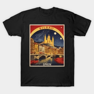 Bilbao Starry Night Spain Travel Tourism Retro Vintage T-Shirt